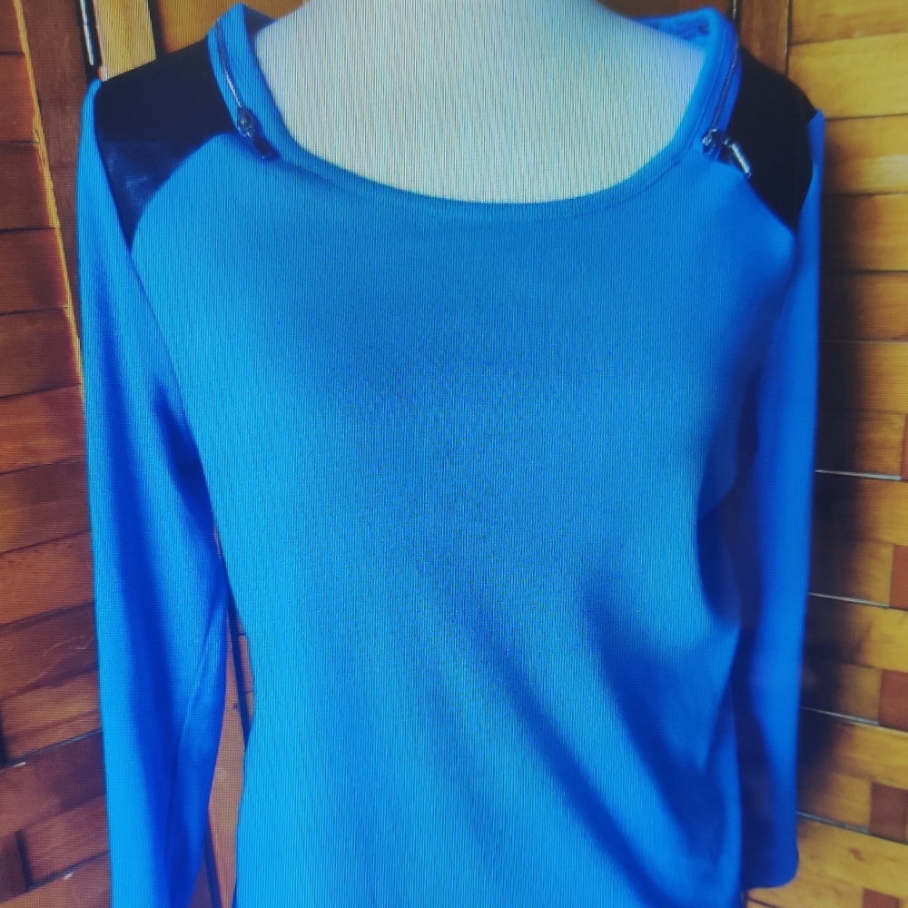 Rafaela Curacao Blue Top With Fake Leather Zippers Womens L